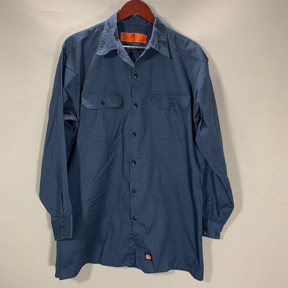 Red Kap Shirt Mens XL Work Wear Button Up Long Sleeve Pockets Mechanic Navy Blue